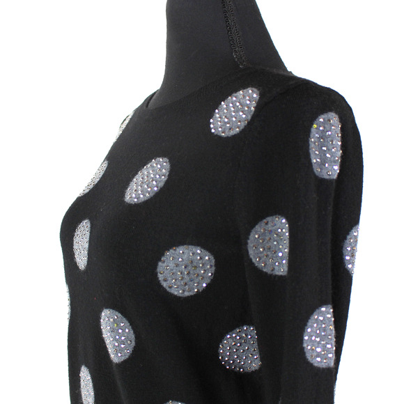Alice + Olivia Wool Embellished Sweater Polka Dot Black Gray Studded Crewneck S - Picture 4 of 8